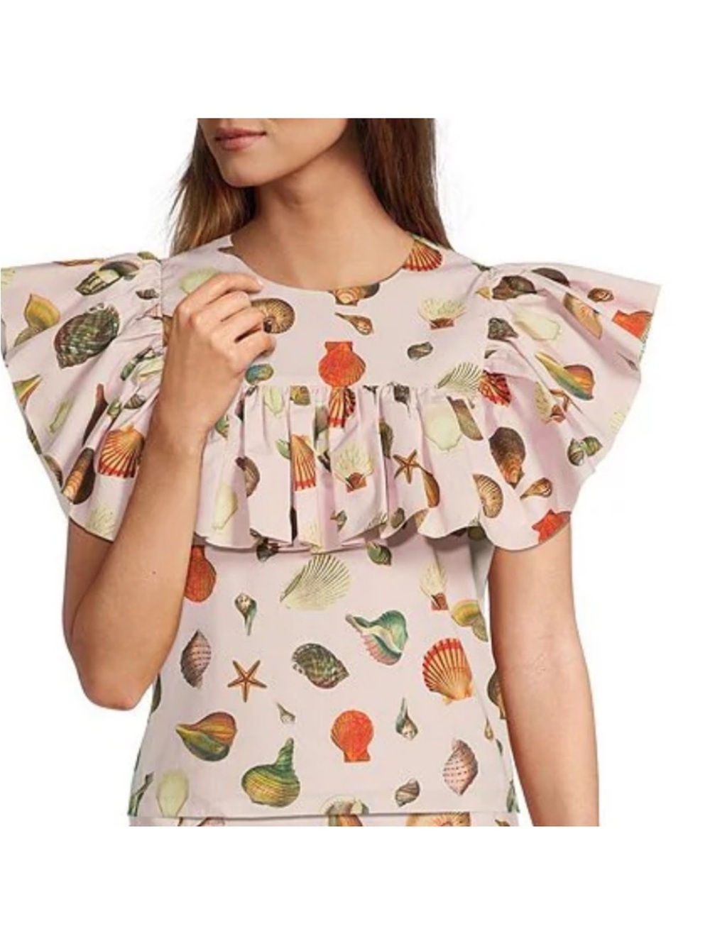 ANTONIO MELANI Pink Seashell Print Ruffle Blouse